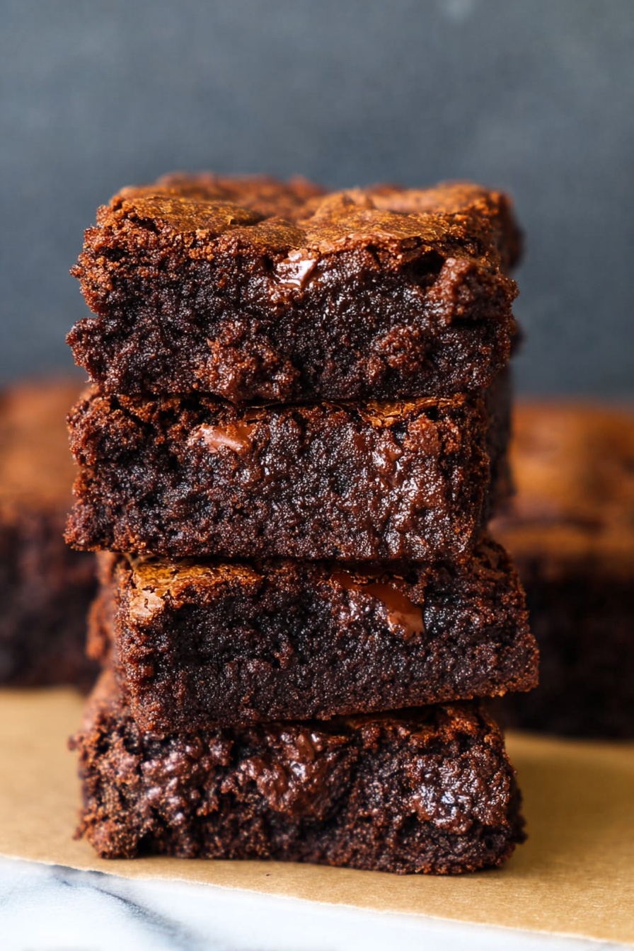 A close-up image of a rich dark chocolate brownie held by a woman's hand, showing two layers: the outer layer is a cracked, firm chocolate crust with a deep brown color and textured surface, while the inner layer is gooey and moist with a darker, shiny chocolate appearance that looks soft and melting. The cracked outer layer forms an uneven top texture, and the gooey chocolate center peeks through the cracks. The background is a white marbled texture. Photo taken with an iphone --ar 2:3 --v 7