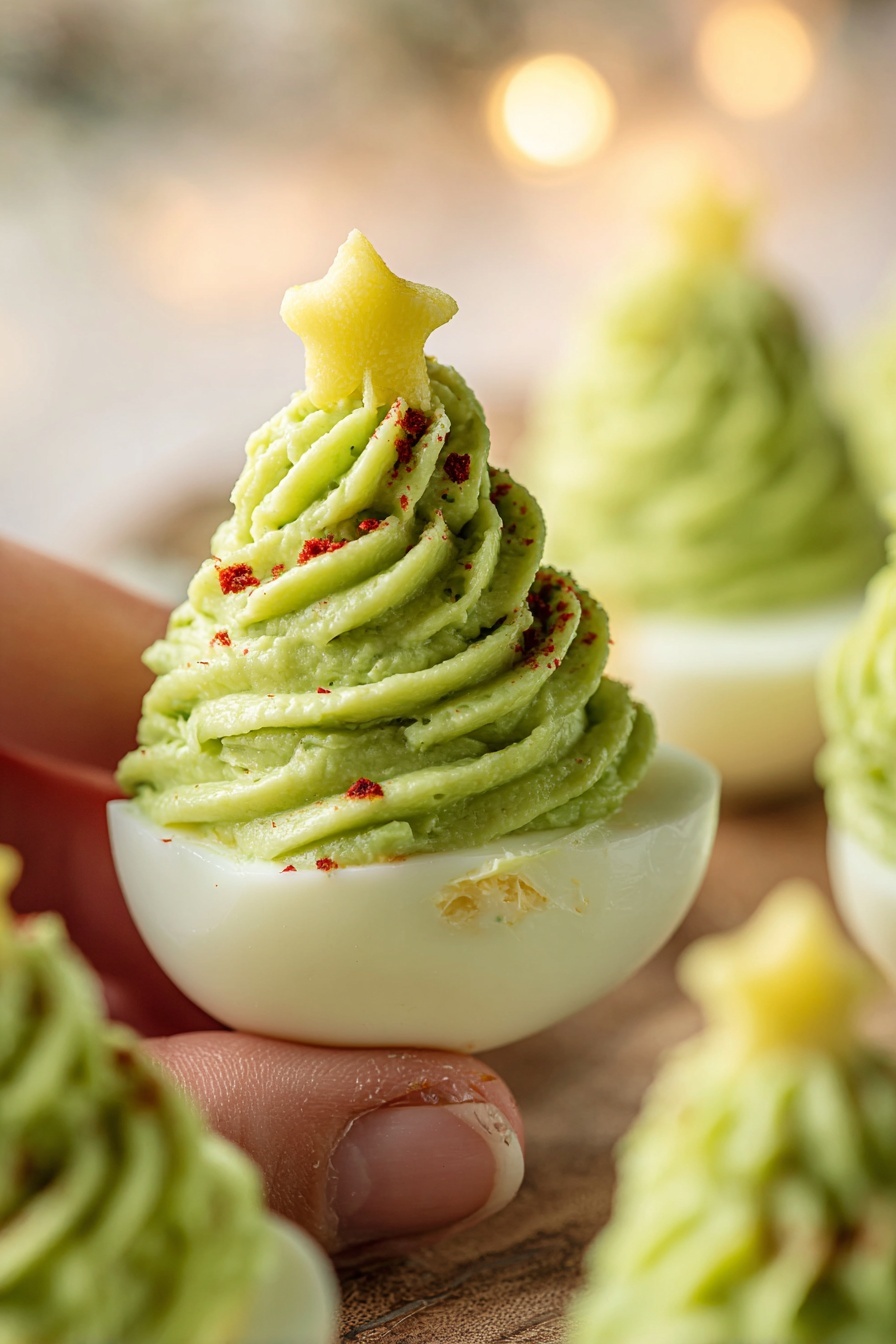 Christmas Tree Deviled Eggs - Serving Suggestion