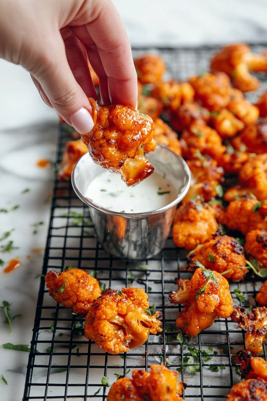 A white bowl with a thin dark rim is filled with a light orange batter speckled with darker spices, and a piece of light cream cauliflower is being dipped into the batter using metal tongs held by a woman's hand. Around the bowl, there are several cauliflower florets in light cream color scattered on a white marbled surface. In the upper background, a baking tray with brown parchment paper holds cauliflower pieces coated in the same orange batter, showing a mix of smooth and bumpy textures. A clear glass measuring cup with water sits near the bowl on the white marbled surface. Photo taken with an iphone --ar 2:3 --v 7