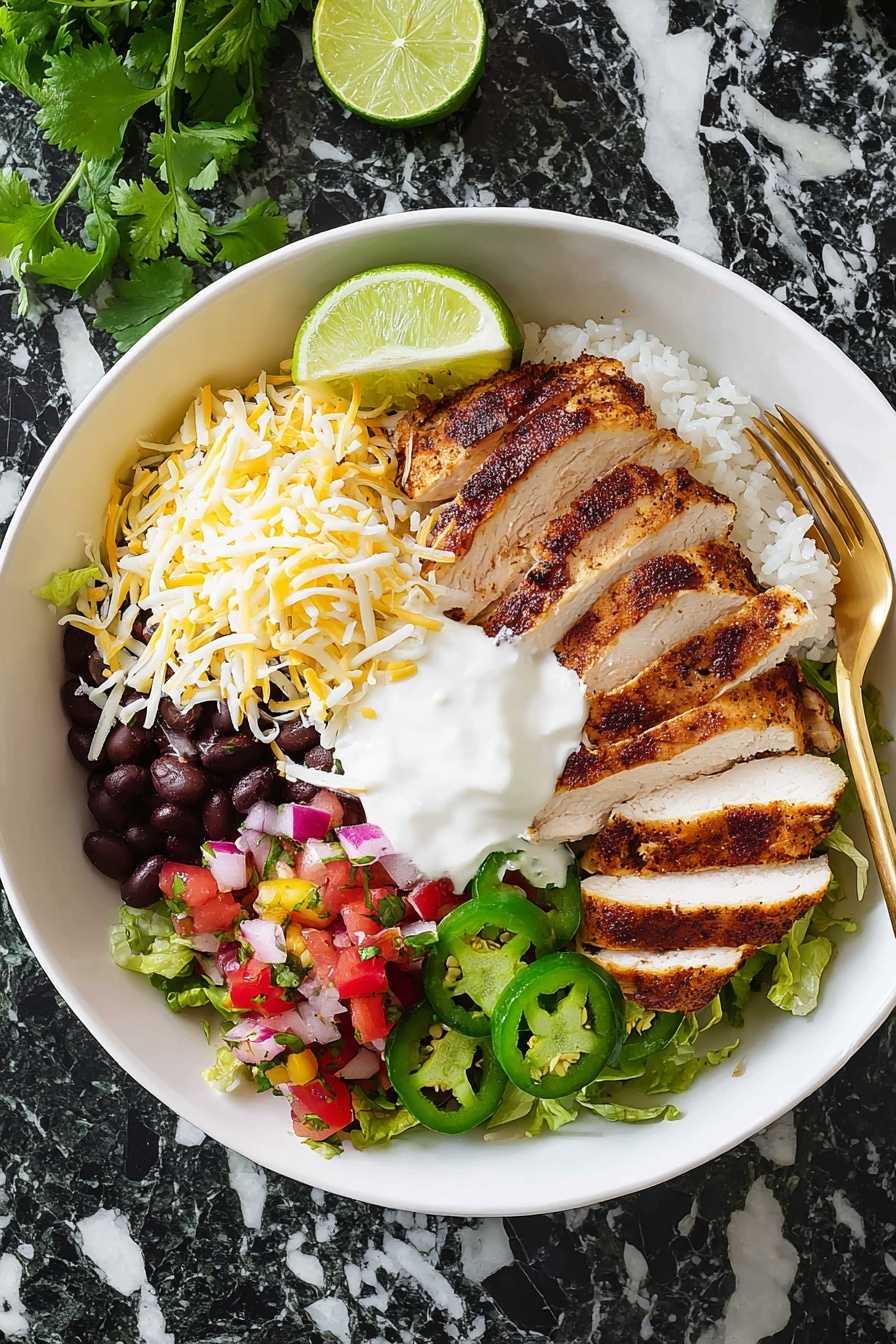 A clear glass bowl sits on a white marbled surface, containing two pieces of raw pale pink chicken layered at the bottom. On top of the chicken, there are several piles of spices with different colors and textures: a dark brown powder on the left, a dark green coarse powder next to it, a mound of bright green herbs near the center, a medium brown powder to the right, and a cluster of deep red dried chili slices with seeds in the middle. The ingredients create a colorful and textured mix over the chicken. Photo taken with an iphone --ar 2:3 --v 7