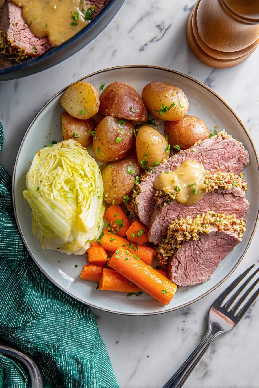 A large piece of raw meat lies inside a shiny silver pot with a black rim on top, sprinkled heavily with yellow mustard seeds, small red chili pieces, and green herbs evenly spread over the top. The pot’s interior is metallic and reflects light, showing the texture of the meat beneath the seeds. The background is a white marbled surface. photo taken with an iphone --ar 2:3 --v 7