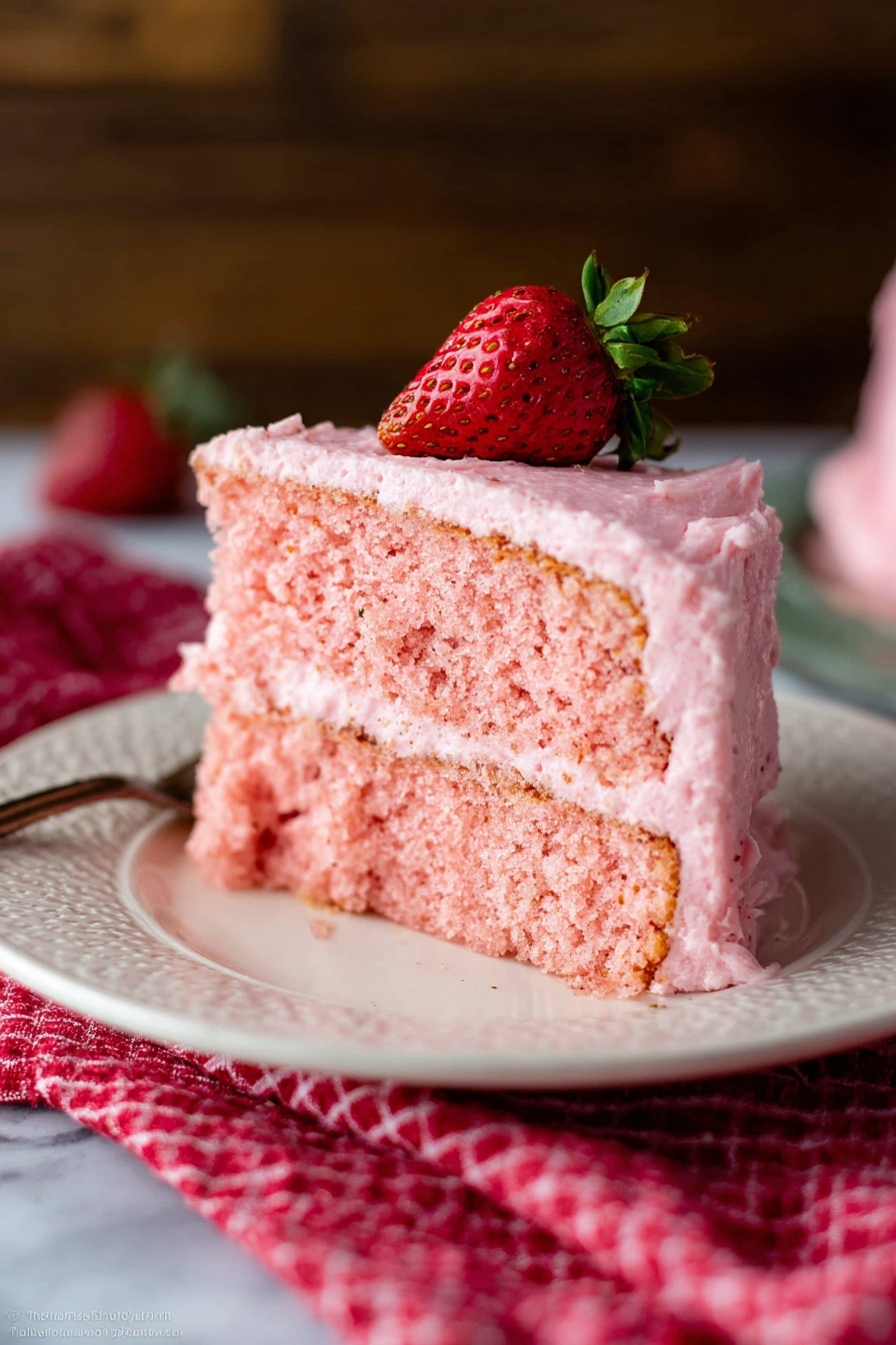 A large clear glass mixing bowl is filled with smooth, light pink batter with tiny darker pink specks. A wooden spoon with a pink silicone spatula end rests in the batter, creating spiral swirls on the surface. Behind it is a clear glass measuring cup with bright red berry mixture inside, partially coated with remnants of the same red color and a wooden spoon with a pink silicone spatula end sticking out. To the side, there are three metal measuring spoons stacked together. All items rest on a white marbled textured surface. photo taken with an iphone --ar 2:3 --v 7